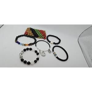 Set of 6 Mixed Leather & Beaded Bracelets Boho Layering Stack